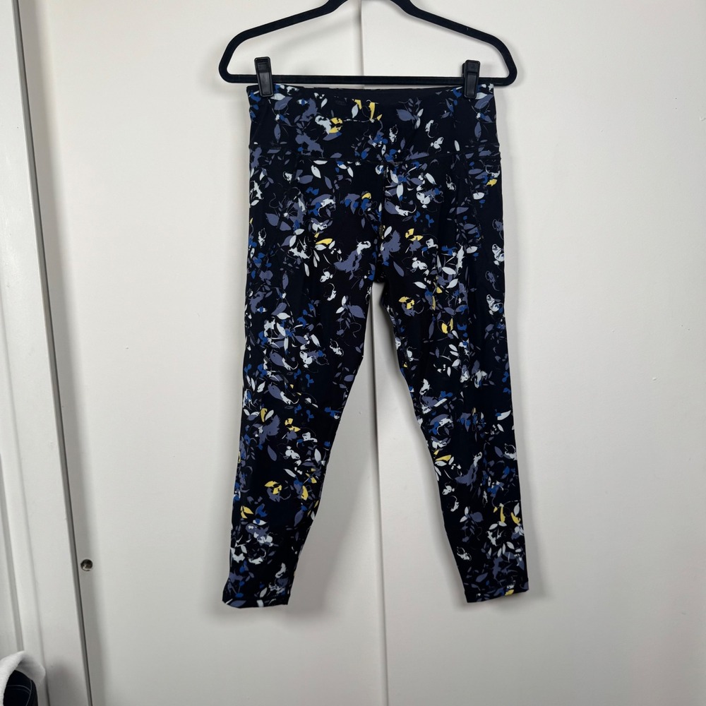 Sweaty Betty Power 7/8 Leggings Large Floral Blue Black Workout Yoga Pants 24"